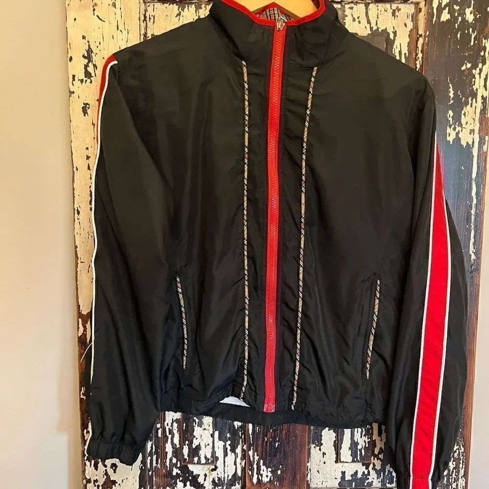 Women’s Vintage Oleg Cassini Sport zip jacket w plaid piping. Size PL.